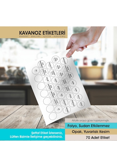 Beyaz Yuvarlak Kesim Baharat, Bakliyat Etiket Modeli V2 - 4cm - 70 Adet Folyo Sticker Siyah