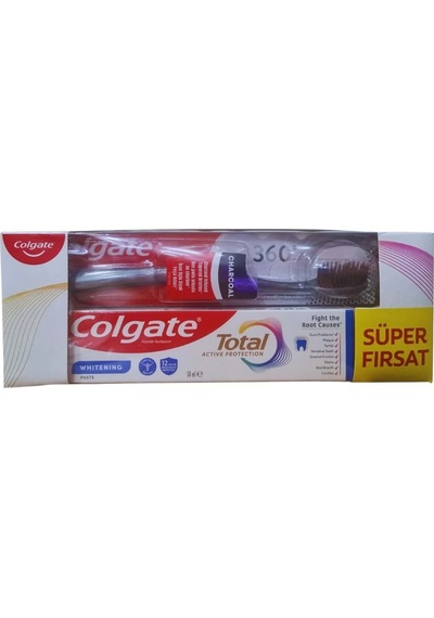 Total Aktif Koruma Beyazlık Diş Macunu 50 Ml + 360 Charcoal Diş Fırçası