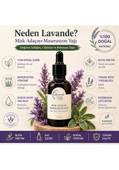 Lavande Lavanta Çiftliği Misk Adaçayı Maserasyon Yağı Masaj Yağı 50 ML