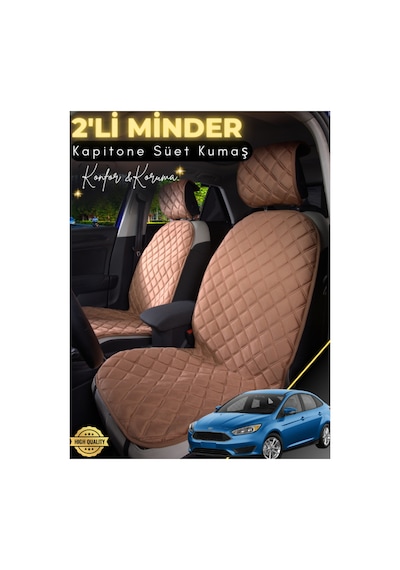 Ford Focus Uyumlu 2'li Süet Oto Koltuk Minderi Terletmez Universal Oto Koltuk Kılıfı A13 Kahverengi