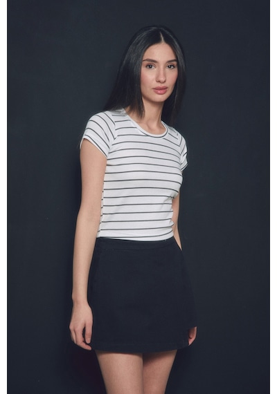 Fullamoda Gabardin Yandan Fermuarlı Şort Etek- Siyah 24YGB7114202576-Siyah