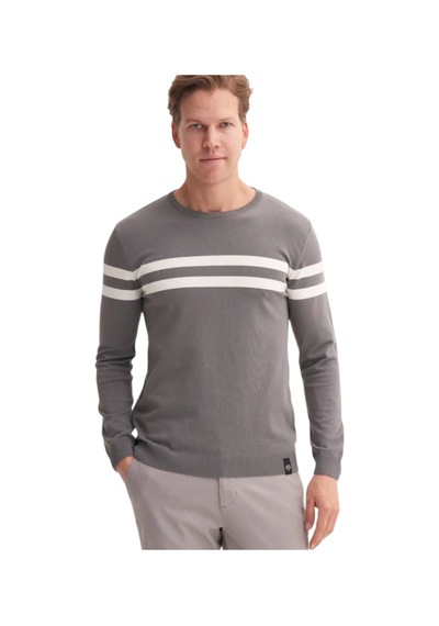 Cazador Slim Fit Viskon Kumaş Basic İki Çizgili Bisiklet Yaka Kazak Gri Melanj