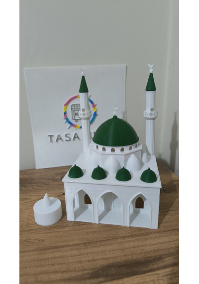 Çift Minareli Cami Modeli Tealiğht Mum İle Gönderim