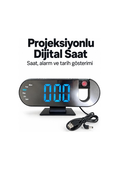 Dijital Masa Saati Saat Tarih Ve Gün Göstergeli Açık Gri