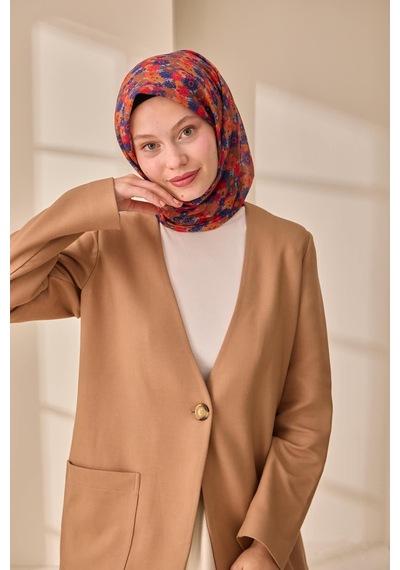 Silk Home Soft Eşarp 73092-09 Taba, Morcivert, Turuncu, Gri, Kırmızı