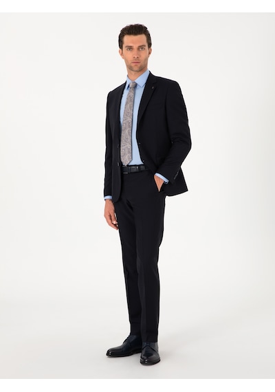 Cacharel Lacivert Slim Fit %100 Yün Mono Yaka Takım Elbise