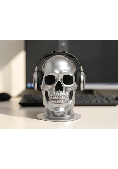 Happy3dworld Kafatası Kulaklık Standı, 3d Baskı Krom Gotik Gaming Aksesuarı