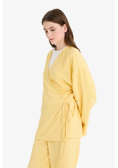 Defacto Relax Fit 2li Takım Gofre Dokulu Uzun Kollu Kimono Pantolon F4095ax25smyl272 Sarı