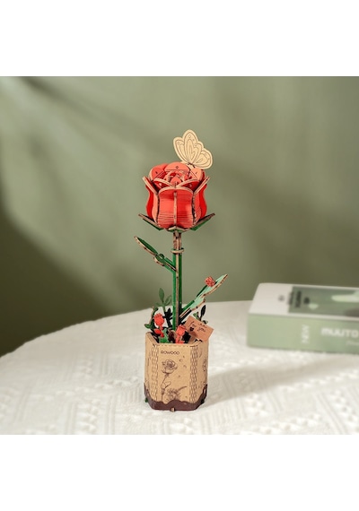 Rowood Tw042 Kırmızı Gül Red Rose Dıy Minyatür Maket Model Set Ahşap 3d Wooden Puzzle 3d Model Kit Ahşap Maket Dekoratif Hobi Seti