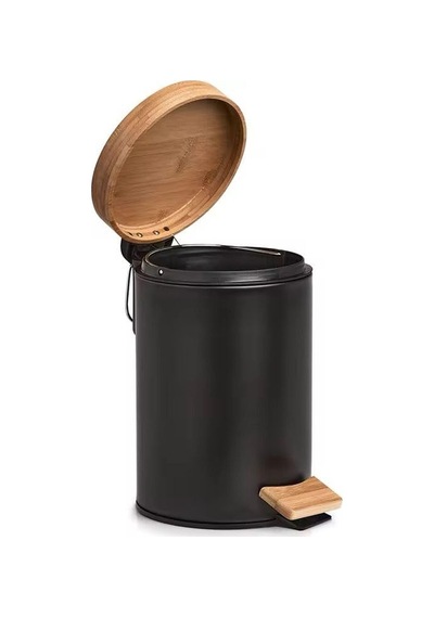 Bambu Kapaklı Metal Çöp Kovası Hidrolik Sistemli Yavaş Kapanma Özellikli, Pedallı, Banyo Ve Mutfak İçin Ş Diğer