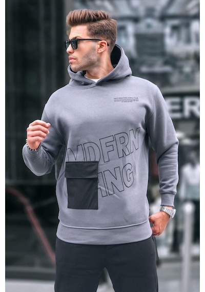 Madmext Füme Baskılı Kapüşonlu Sweatshirt 6148-füme Füme