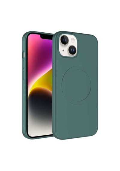 Apple Uyumlu iPhone 14 Plus Kılıf M-safe Wireless Şarj Özellikli Pastel Renk Silikon Zore Plas Kapak Koyu Yeşil