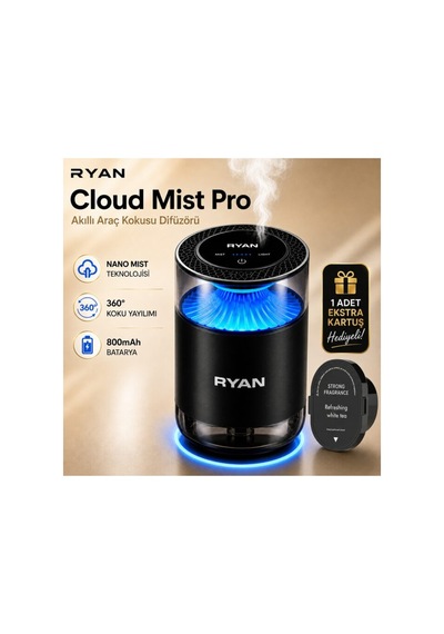 Ryan Cloud Mist Pro Akıllı Araç İçi Koku Difüzörü Nano Mist, 360 Koku Yayılımı, 7 Renk Led, 800 Mah, 2 Kartuşlu