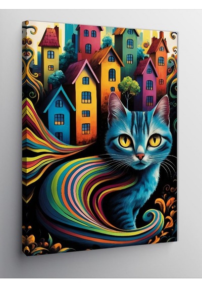 Kanvas Tablo Şehir Ve Kedi 100cmx140cm