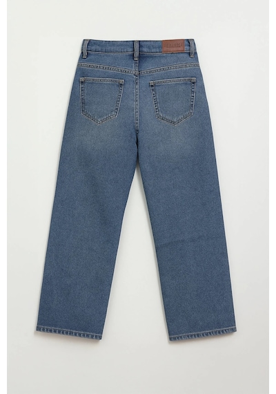 Kadın Yüksek Bel Wide Leg Mavi Jean Pantolon Mavi