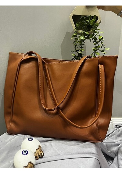Lovelystore Fermuarlı Büyük Boy Yumuşak Derili Kadın Çanta 28x42 Taba