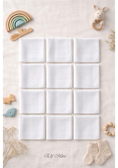 Hepsine Rakip 12 Adet Pamuklu Ekonomik Paket Çok Amaçlı Beyaz Kare Mendil 28x28 Cm Beyaz