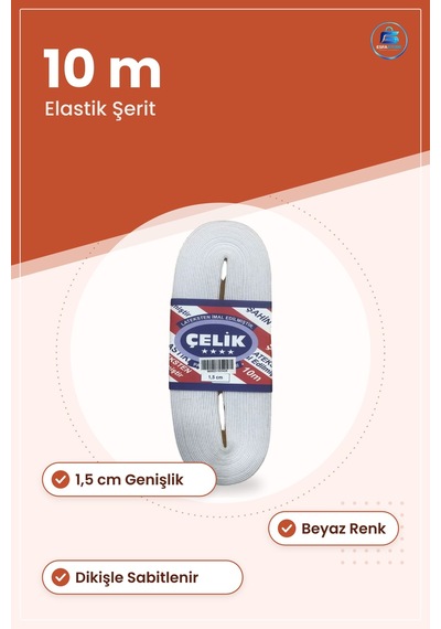 Beyaz Paça Lastiği 1,5 Cm 10 M Dekoratif Elastik Şerit Lastik Dik