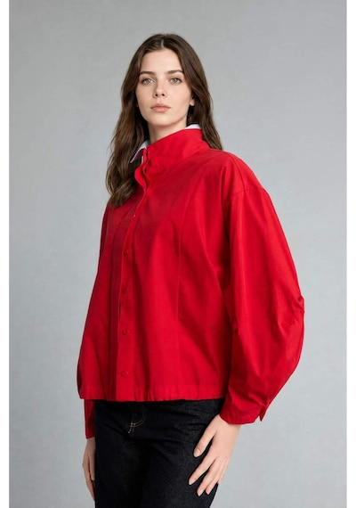 Defacto %100 Pamuk Regular Fıt Poplin Uzun Kollu Kırmızı Tunik H0675ax26sprd282 Kırmızı-rd282