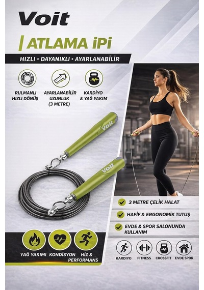 Atlama İpi Ayarlanabilir Çelik Speed Rope, Rulmanlı Hızlı Atlama İpi 3 M, Profesyonel Kullanım , Yeşil