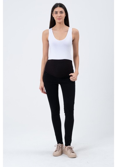Busa Hamile Esnek Karın Bantlı Beli Ayarlanabilir Skinny Kot Pantolon Siyah-siyah