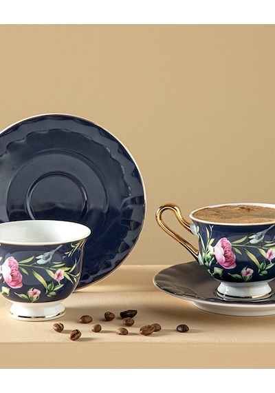 English Home Vanilla New Bone China Kahve Fincan Takımı 4 Parça 2 Kişilik Lacivert Lacivert