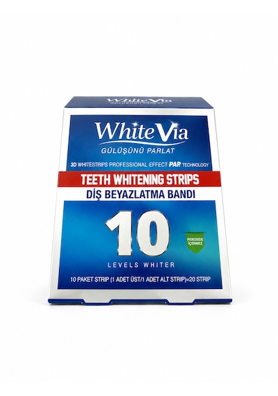 WhiteVia Pap Technology Diş Beyazlatma Bandı Şeffaf Peroksitsiz Diş Beyazlatıcı Bant 10 Paket 20 Strip