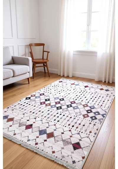 Etnik Desen Modern Halı Dekoratif Kilim Bej