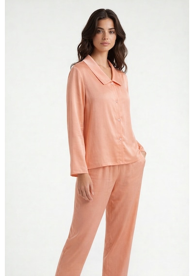 Amoris Somon Uzun Saten Pijama Takımı