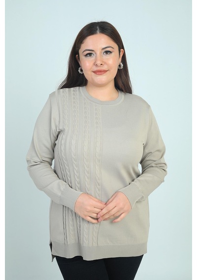 By Saygı Kadın Tek Taraf Saç Örgülü Büyük Beden Likralı Tunik Bluz-41838 Taş