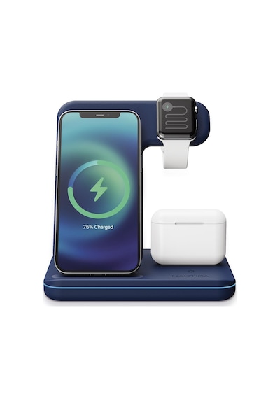 Nautica CH400 Apple Uyumlu iOS 3'in 1 Magsafe 15W Hızlı Şarj istasyonu Navy