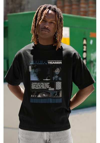 Eren Yeager Yeagerist Baskılı Unisex Oversize Attack On Titan Ani Siyah