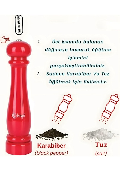 Pilli Seramik Otomatik Ayarlanabilir Tuz Karabiber Değirmeni Kuru Baharat Öğütücü Hediyelik 4810 3 Kırmızı