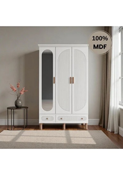 Comiet Sally 3 Kapaklı Aynalı Çekmeceli Mdf Gardırop Beyaz