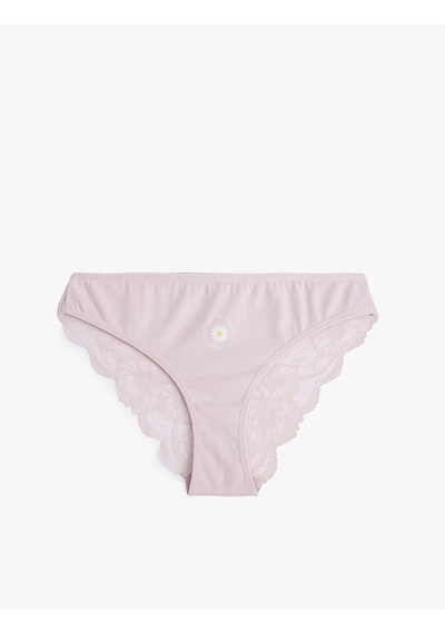 Koton Pamuklu Yüksek Bel Dantelli Brazilian Kadın Külot Pembe 5slk30065mk Gül