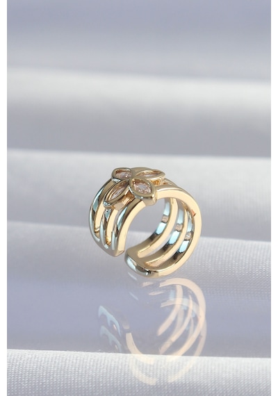 Ezoconcept Pirinç Gold Renk Yonca Earcuff Küpe Çok Renkli
