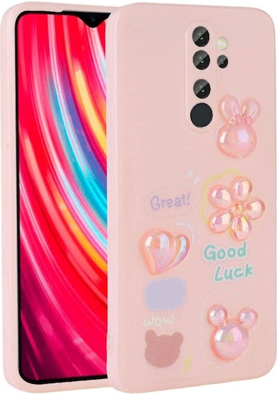 Xiaomi Redmi Note 8 Pro Kılıf Kabartma Figürlü Parlak Zore Toys Silikon Kapak Pembe