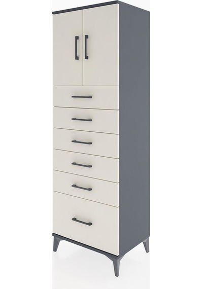 Hyperion Dolap Tek Raflı 6 Çekmeceli 2 Kapaklı 60x44x182 Antr... Antrasit