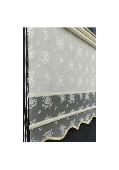Kırık Beyaz Rengi Yeni Sezon Gül Desenli Çift Mekanizmalı Zebra Ve Tül Stor Perde Kırık Beyaz - 222586707 Kırık Beyaz