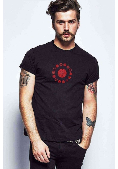 Naruto Anime Logo Baskılı Siyah Erkek Tshirt