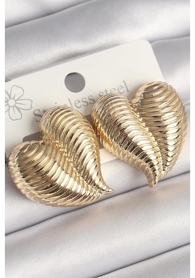 Pirinç Gold Renk İşlemeli Bomba Kalp Model Kadın Küpe Çok Renkli