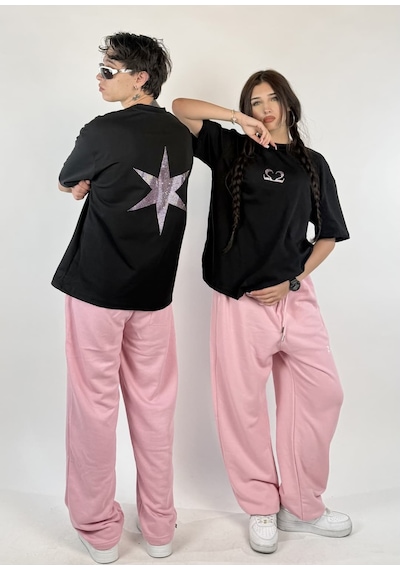 Zaee 2m Motive Taşlı Oversize T-shirt Pembe