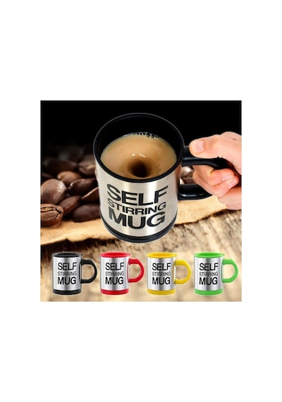 Pazarız Self Mug Mikser Pilli Kupa Kendi Kendini Karıştıran Kahve Termosu Gri