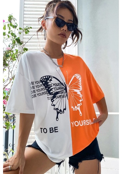 Unisex To Be Yourself Baskılı Tasarım Tshirt Turuncu