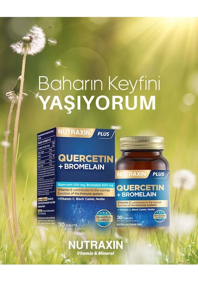 Nutraxin Quercetin Bromelain 30 Tablet -Kuersetin, Bromelain, Çörek Otu, C Vitamini, Isırgan Otu