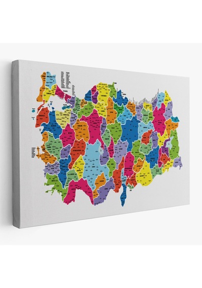 Es10 Türkiye Haritası Kanvas Tablo İl ve İlçeli Ayrıntılı Eğitici Dekoratif Tablo 3033 (150 x 85)