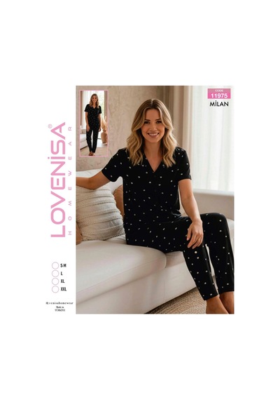 Lovenisa 11970 Kadın Milan Düğmeli Pijama Takımı Siyah