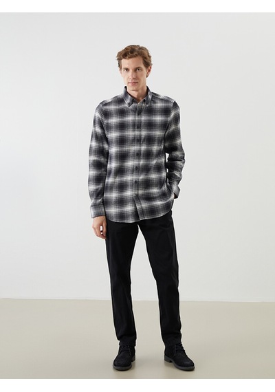 Lcwaıkıkı Classic Siyah Regular Fit Uzun Kollu Ekose Poplin Erkek Gömlek