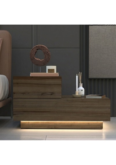 Kayra Kmd002 Led Işıklı Komodin 2 Çekmeceli Modern Tasarım Antik Ceviz