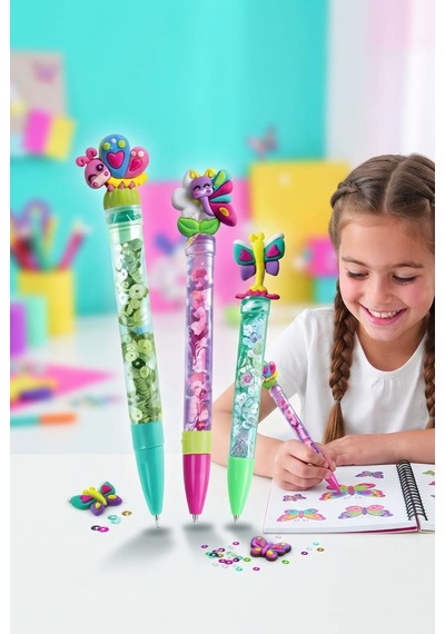 Clemento-ni Kendi Kalemini Tasarla Tak Çıkar Parlak Aksesuarlı 16 Cm Oyuncak 3'lü Kalem Seti